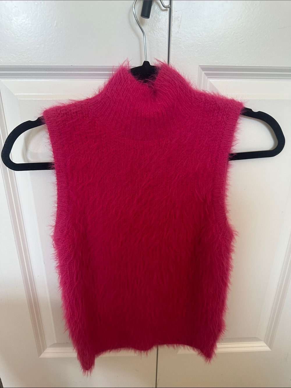 Jessica Simpson Hot Pink Fuzzy Sleeveless Turtleneck Vest